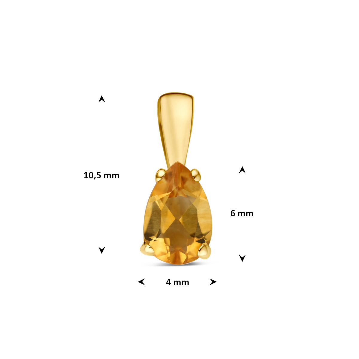 hanger citrien 10,5 mm 14K geelgoud - druppel/komma/pegel