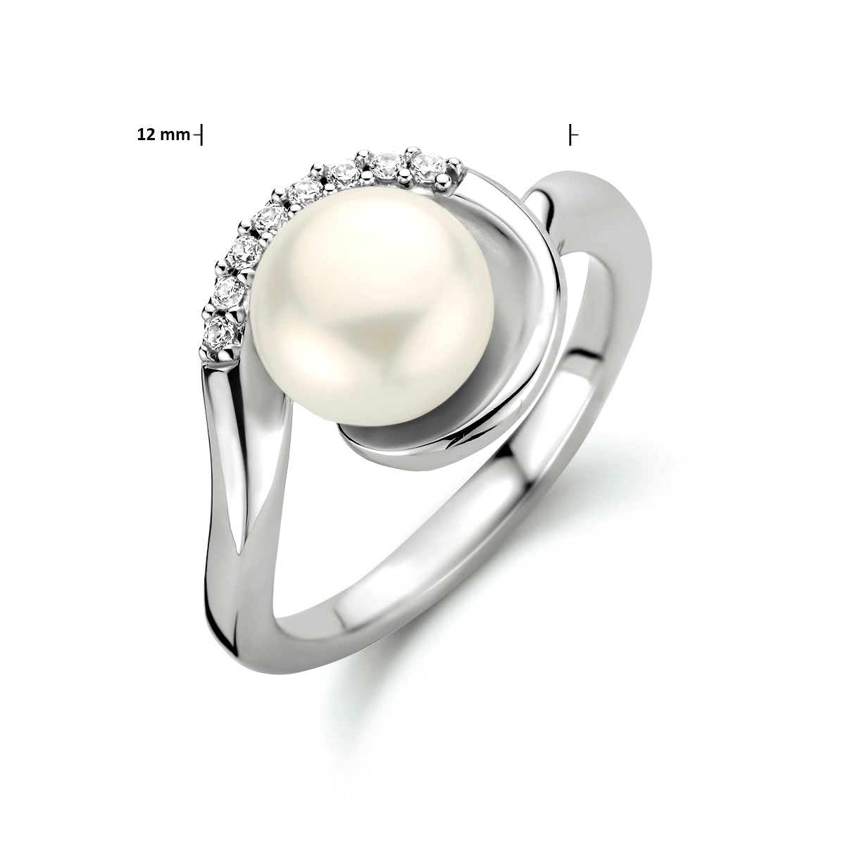 Ring Perle und Zirkonia Silber rhodiniert