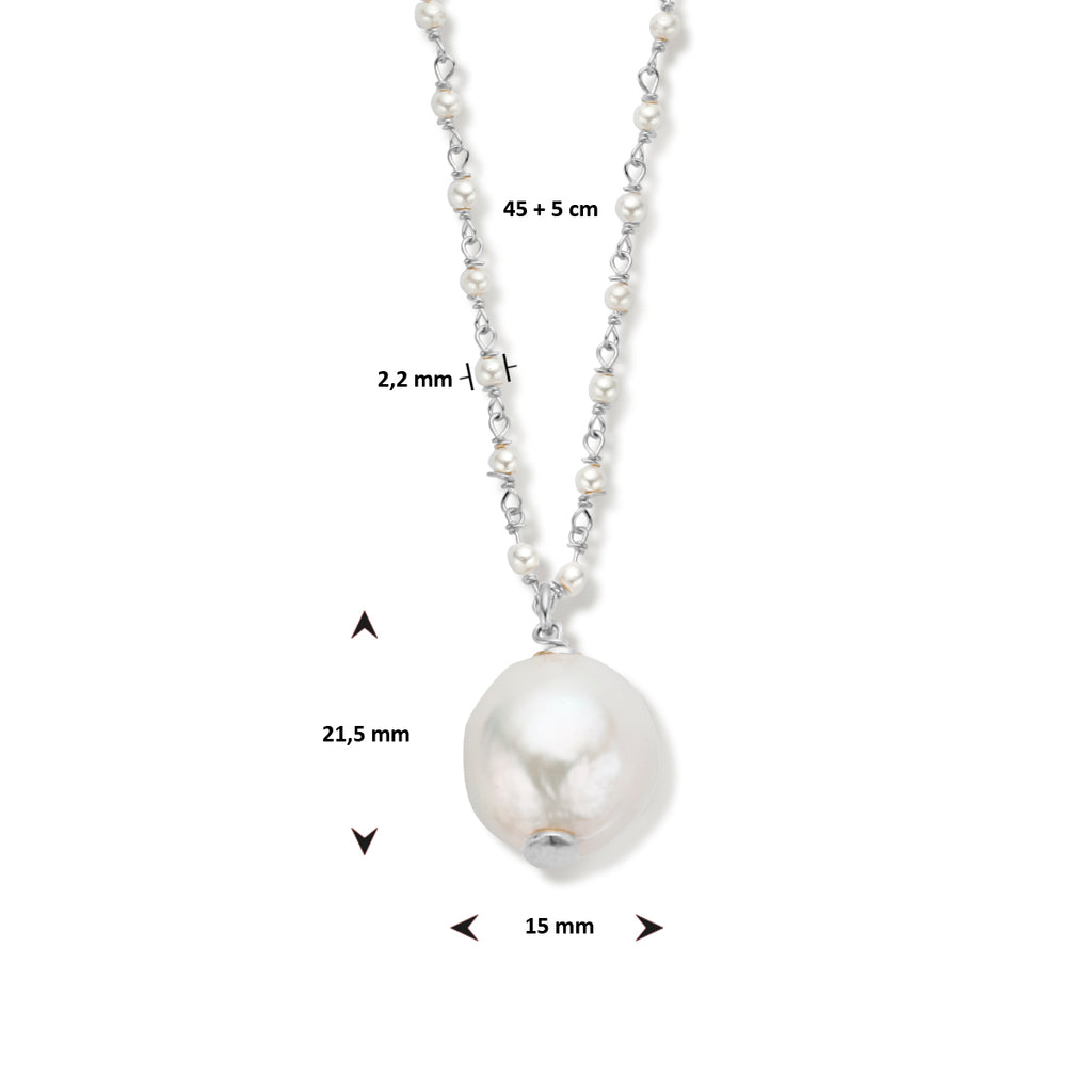 collier parels 45 + 5 cm zilver gerhodineerd