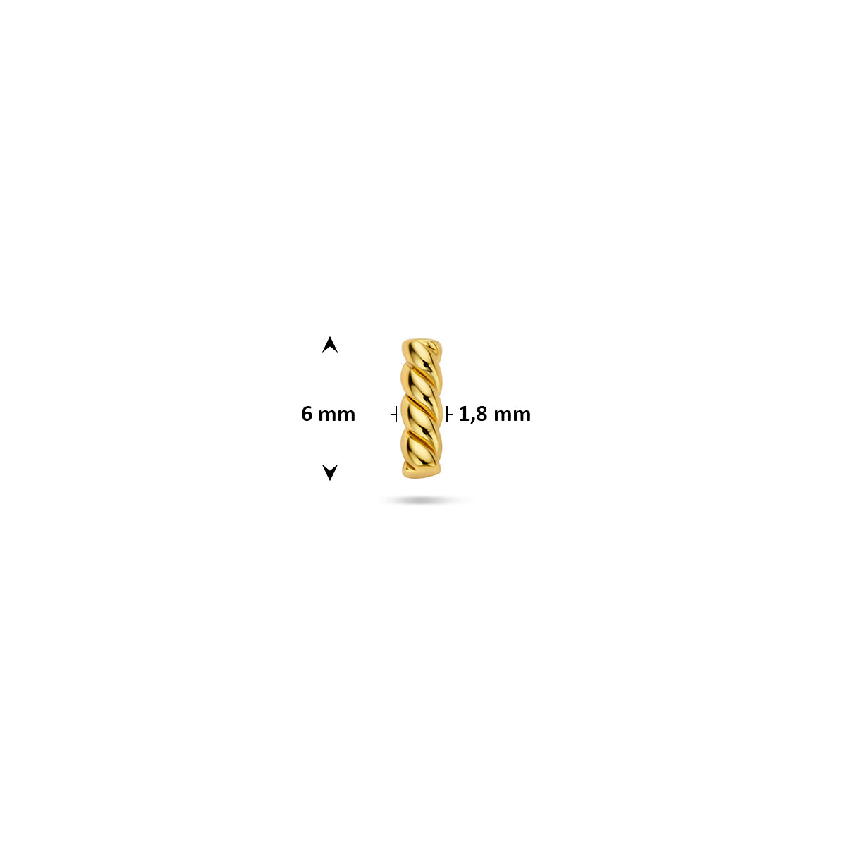 flat back piercing gedraaide balk 6 mm 1 micron zilver verguld (geel)