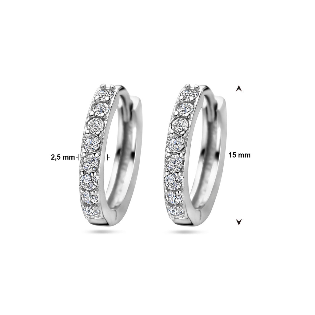 klapoorringen zirkonia 15 mm zilver gerhodineerd
