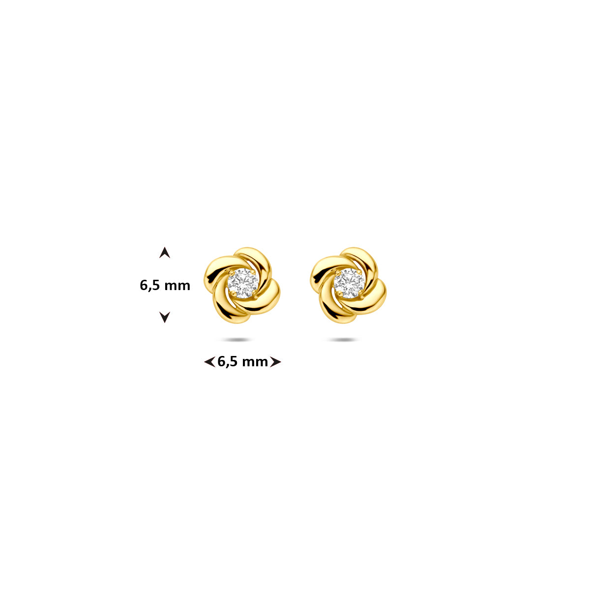 oorknoppen zirkonia 6,5 mm 14K geelgoud