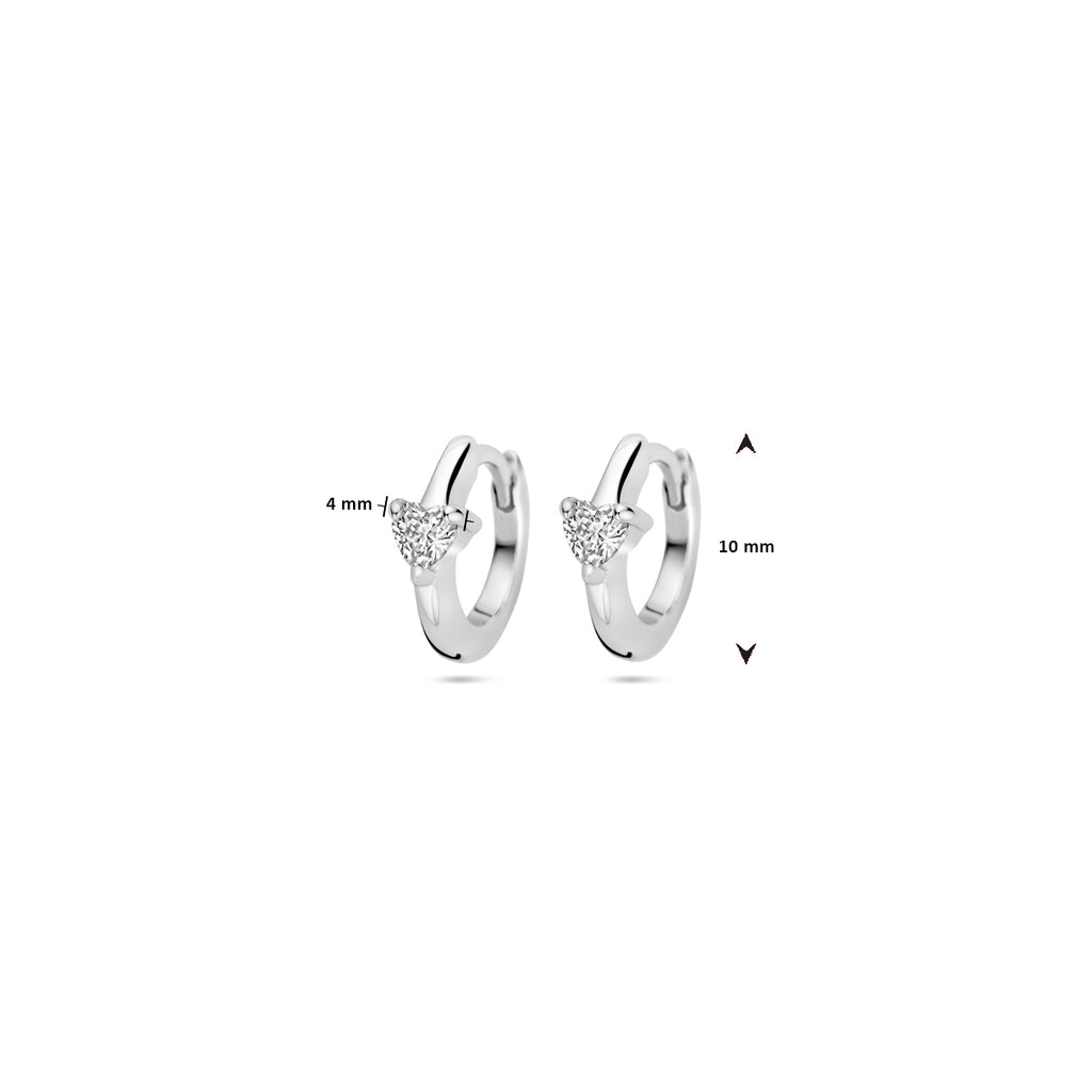 klapoorringen zirkonia hartjes 10 mm zilver gerhodineerd