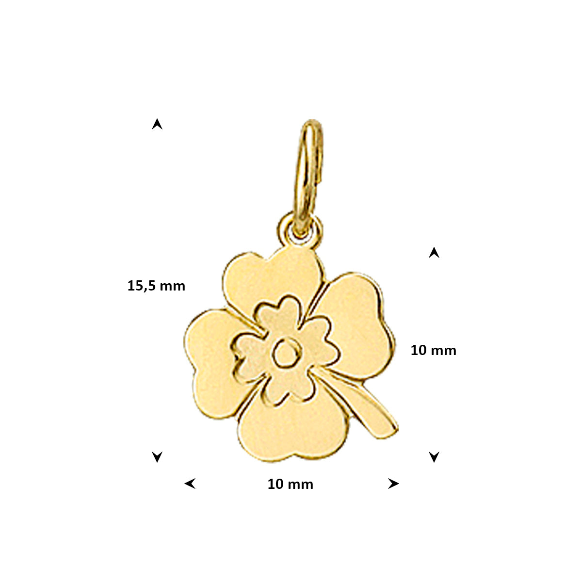 hanger klavertje poli/mat 10 mm 14K geelgoud