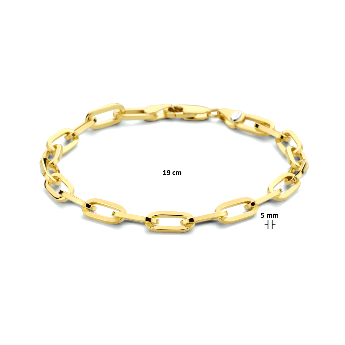 armband paperclip plat massief 5,0 mm 19 cm silgold (geel met zilverkern)