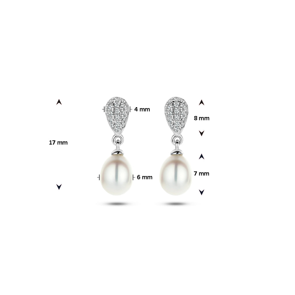 oorhangers parel en zirkonia zilver gerhodineerd