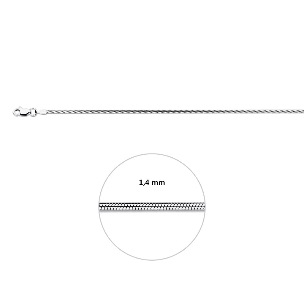 slang rond 1,4 mm zilver gerhodineerd
