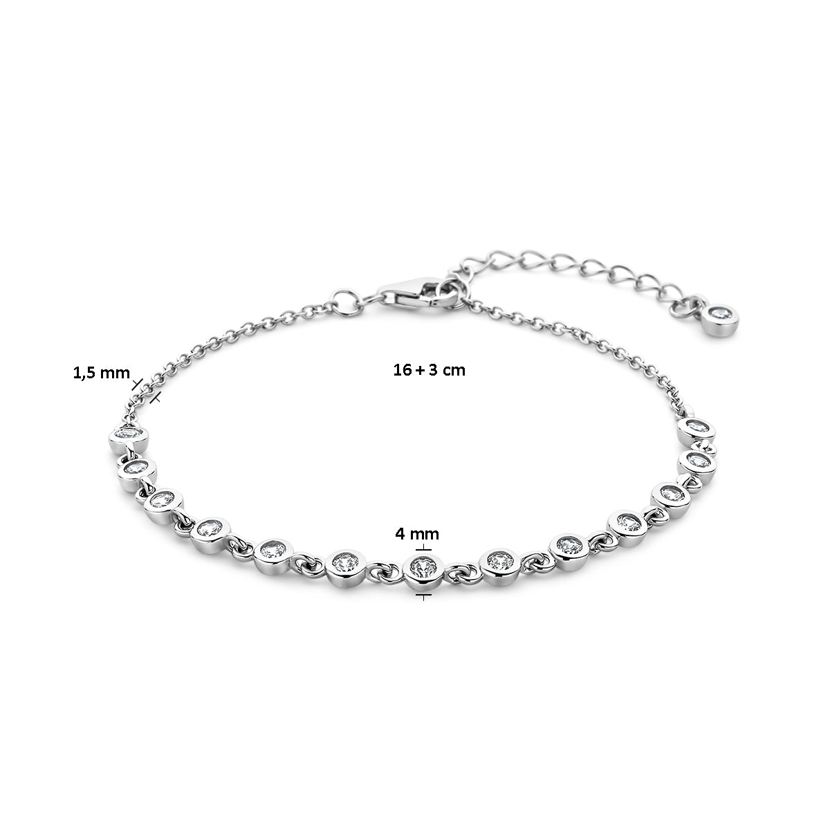 Armband Zirkonia 16 + 3 cm Silber rhodiniert