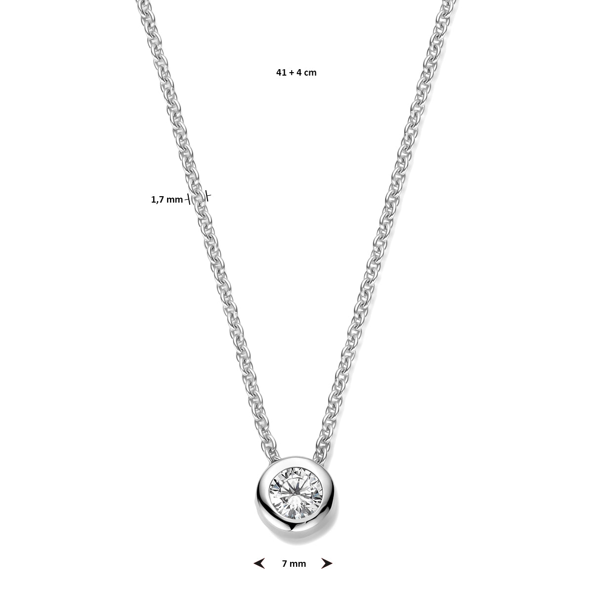Halskette Zirkonia 41 + 4 cm Silber rhodiniert