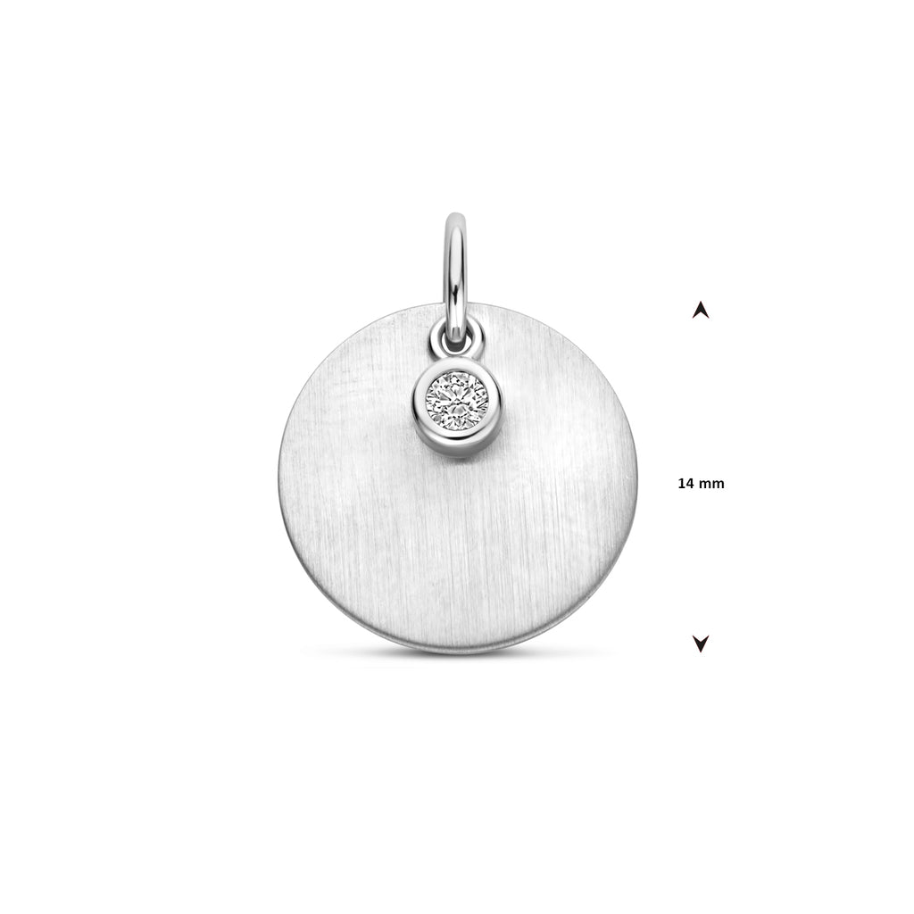 graveerhanger poli/mat zirkonia 14 mm zilver gerhodineerd