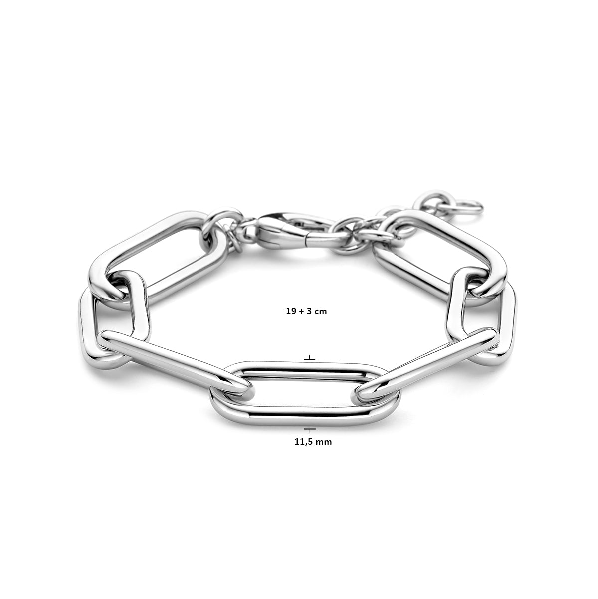 Armband Büroklammer Rundrohr 11,5 mm 19 + 3 cm Silber rhodiniert