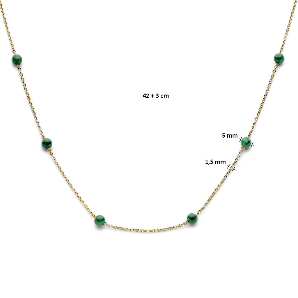 Halskette Malachit 42 + 3 cm 3 Mikron vergoldetes Silber (gelb)