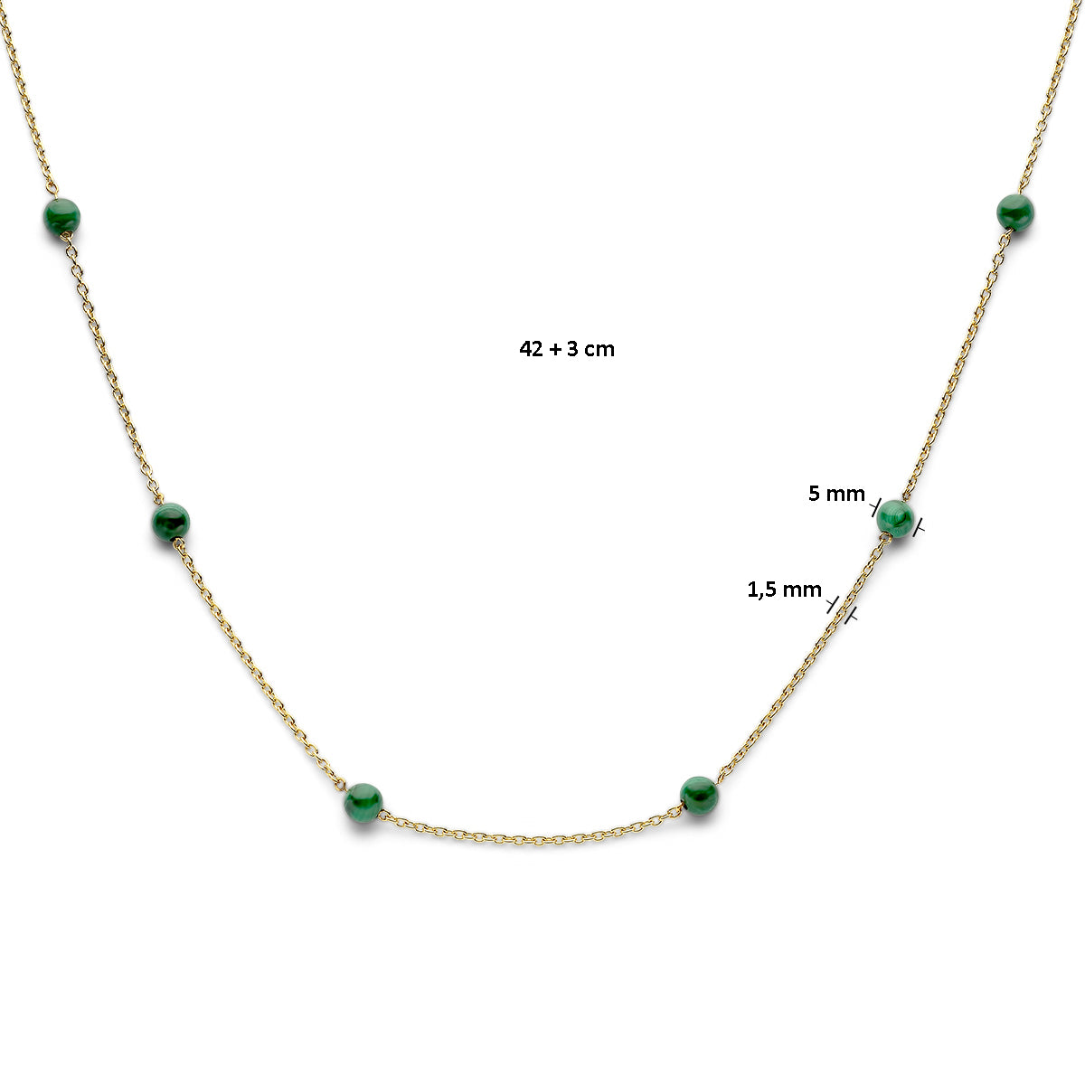 Halskette Malachit 42 + 3 cm 3 Mikron vergoldetes Silber (gelb)