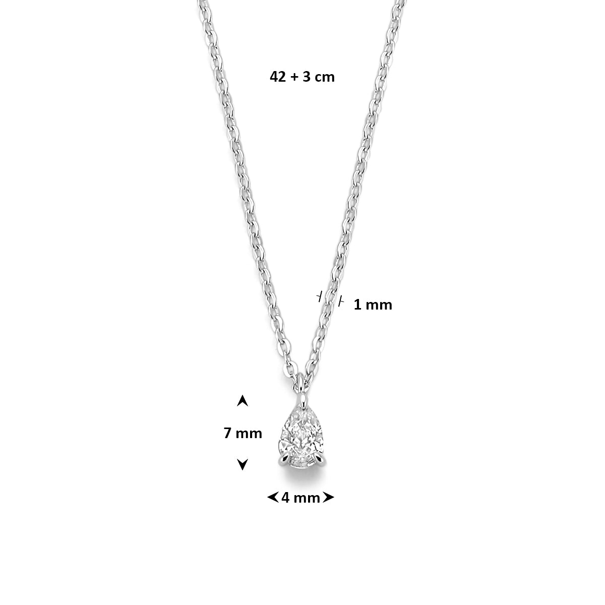 Halskette Zirkonia 42 + 3 cm Silber rhodiniert