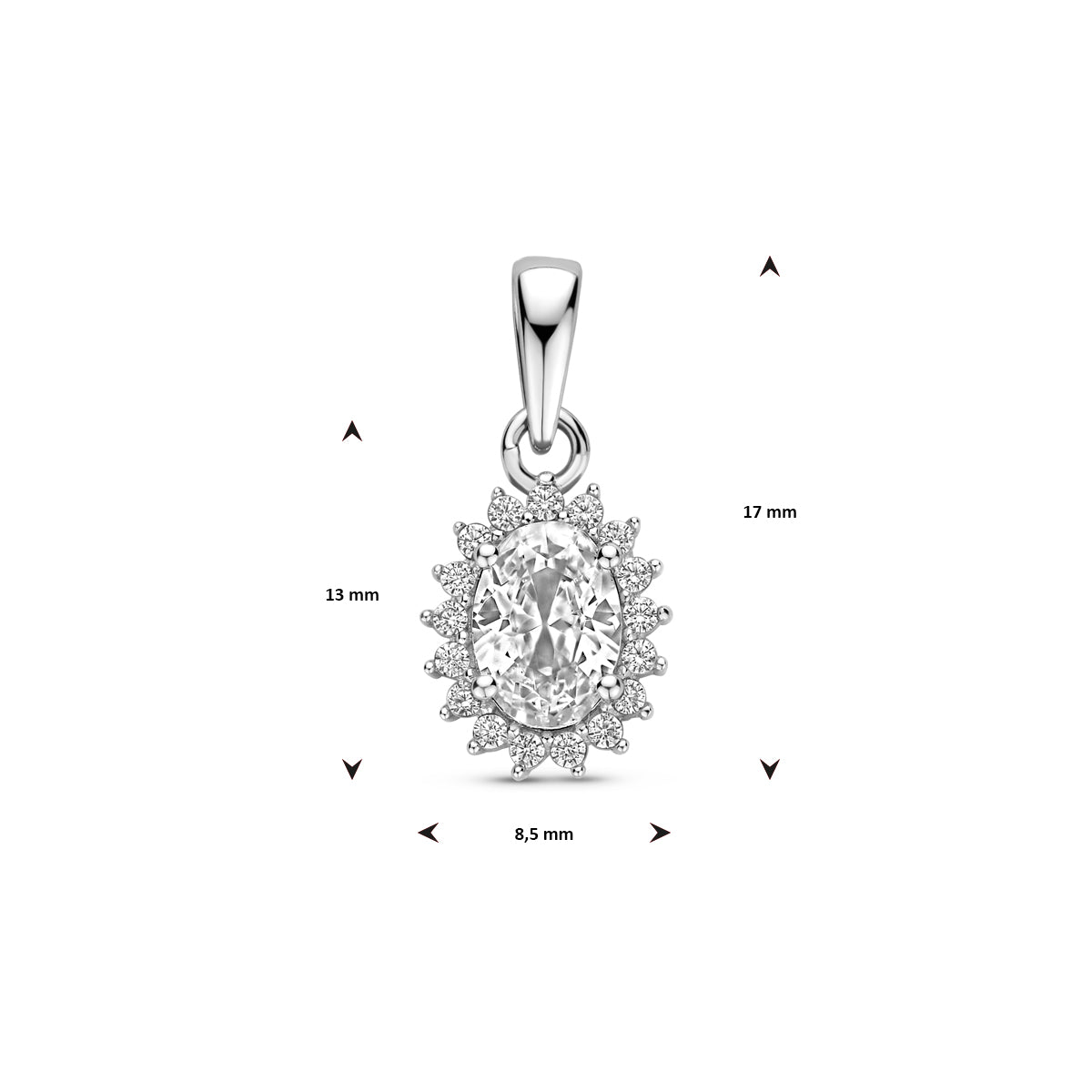 hanger zirkonia 17 mm zilver gerhodineerd