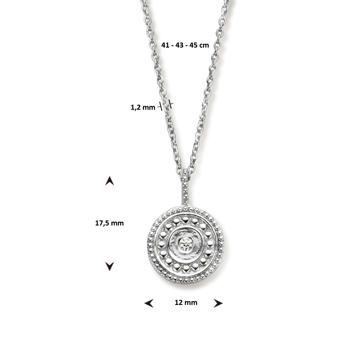 verzierte Halskette mit Zirkonia 41 - 43 - 45 cm Silber rhodiniert