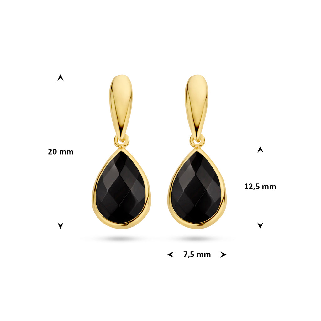 oorhangers onyx 20 mm 14K geelgoud