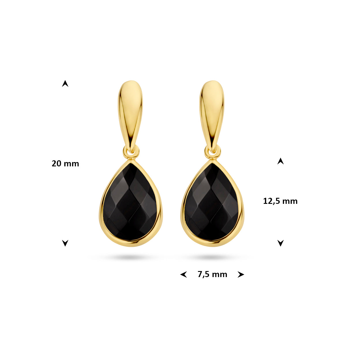 oorhangers onyx 20 mm 14K geelgoud