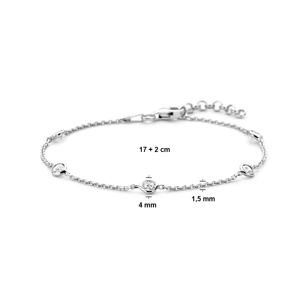 Armband Zirkonia 17 + 2 cm Silber rhodiniert