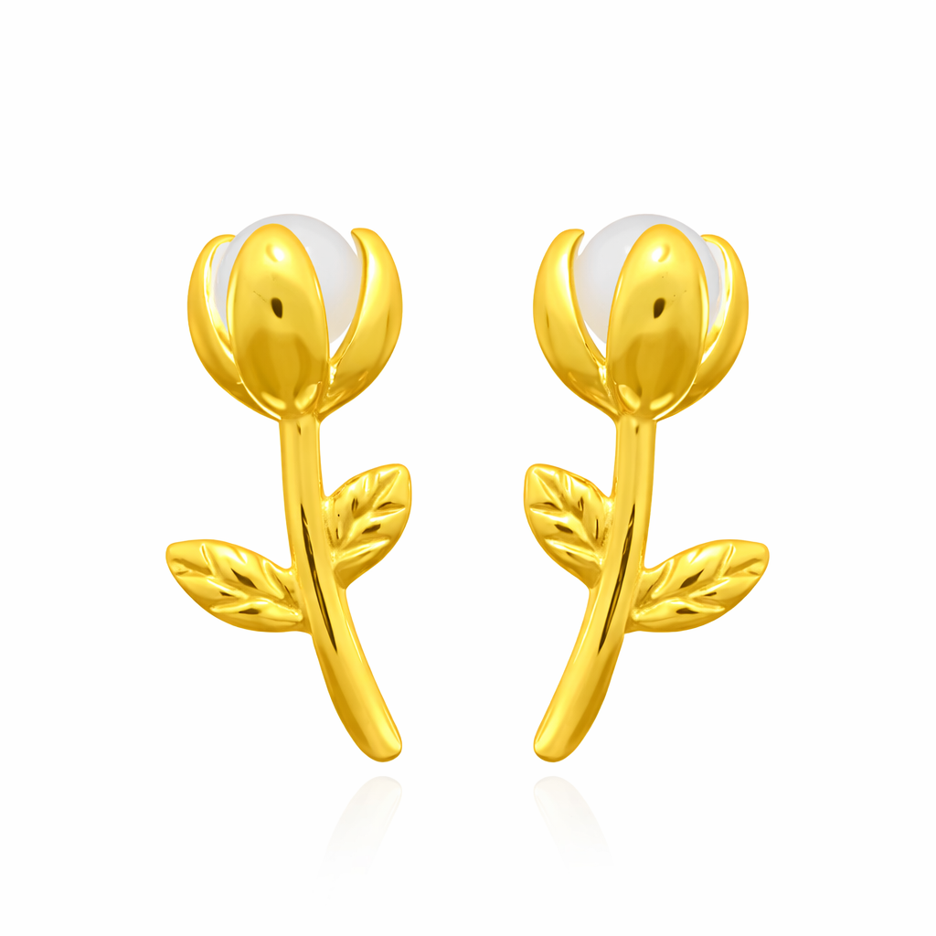 vergoldete Ohrstecker: Blume mit Perle