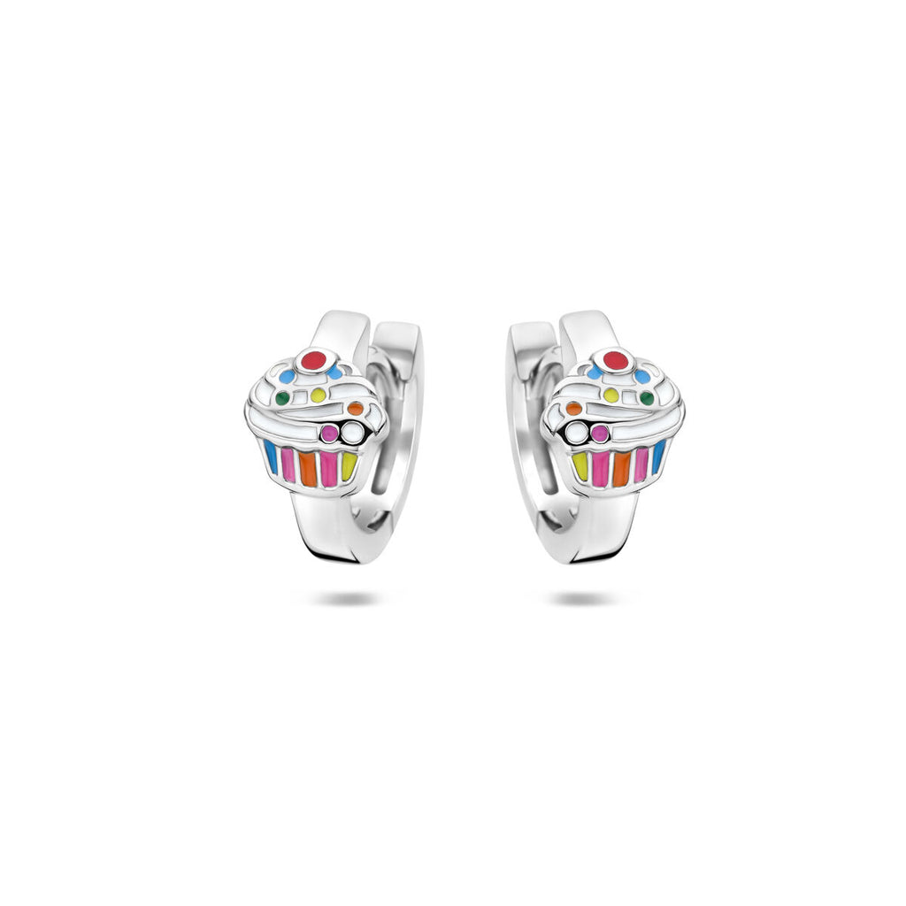 Klappcreolen Cupcake Emaille rhodiniertes Silber