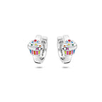 Klappcreolen Cupcake Emaille rhodiniertes Silber