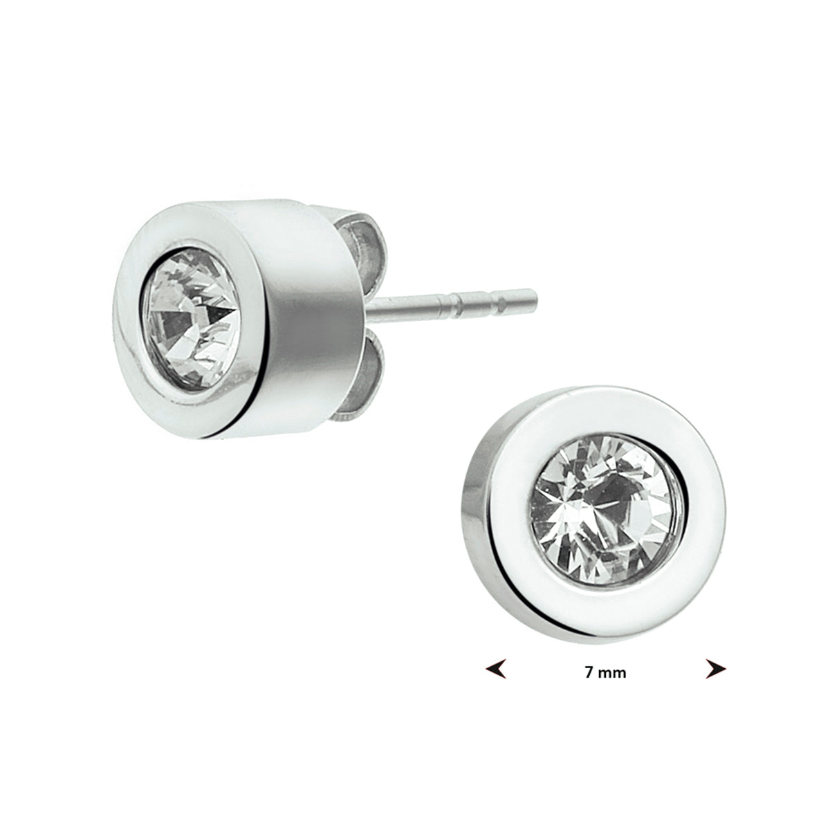 Oorknoppen strass 7 mm edelstaal