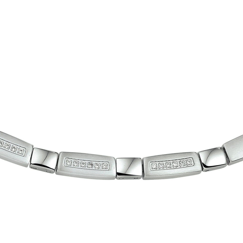 Collier zirkonia en poli/mat 42 + 3 cm edelstaal