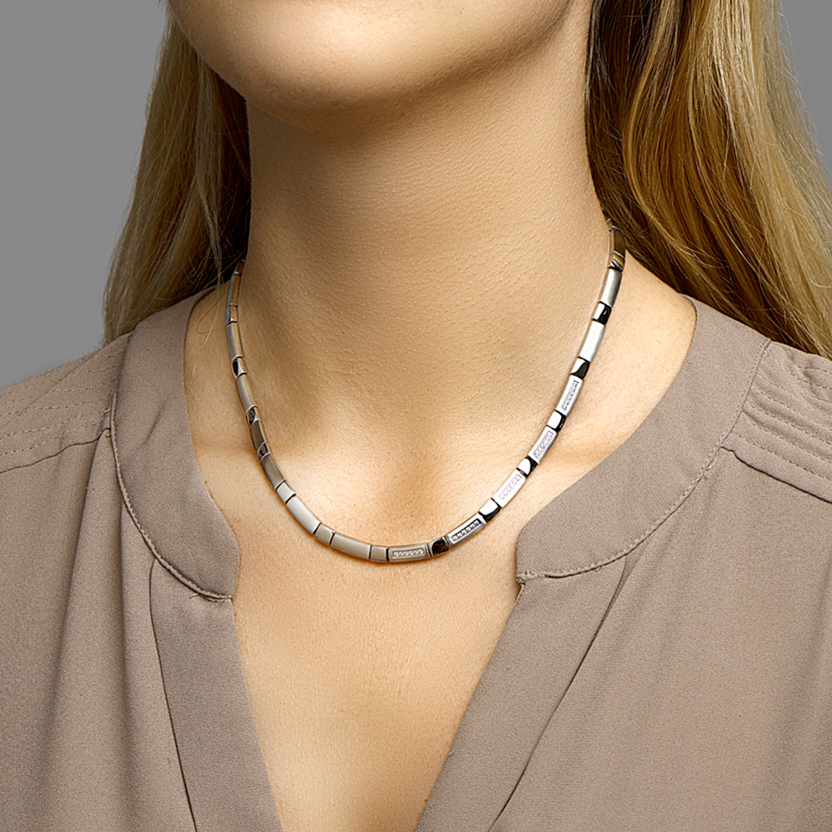 Collier zirkonia en poli/mat 42 + 3 cm edelstaal