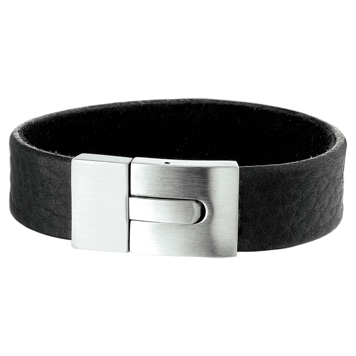 Armband leder mat 15 mm 21 cm edelstaal