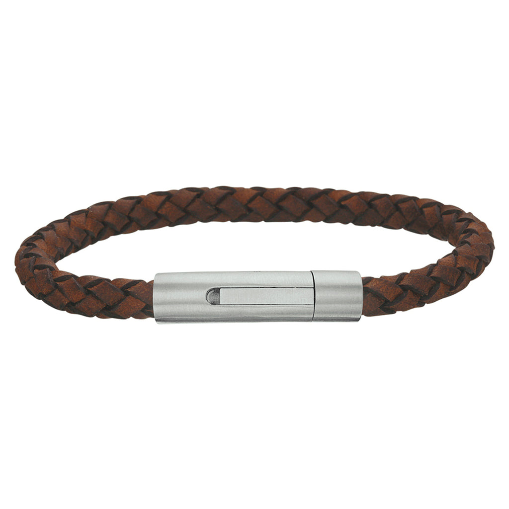 Armband leder mat 6 mm 21 cm edelstaal