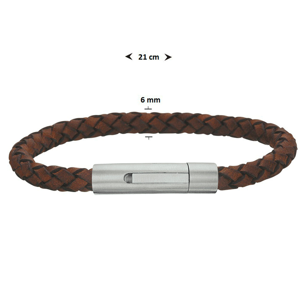 Armband leder mat 6 mm 21 cm edelstaal