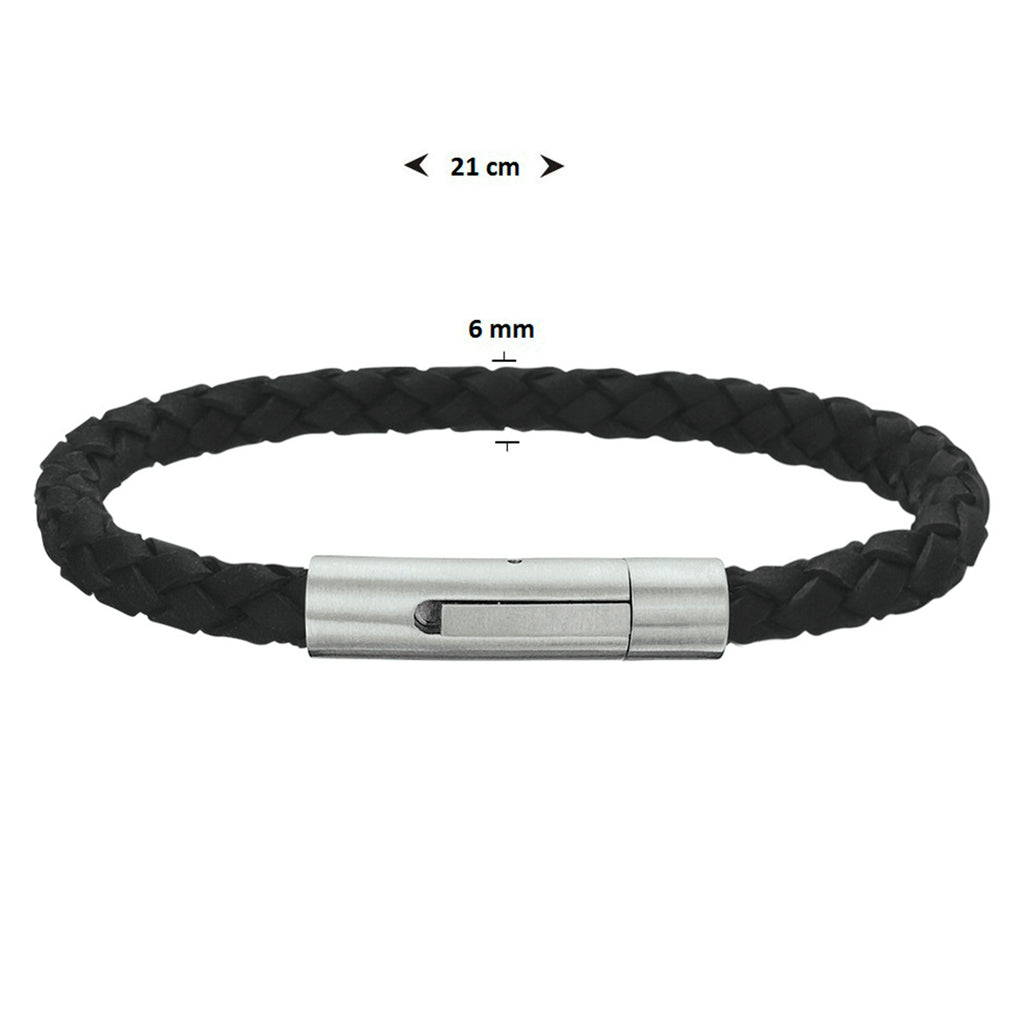 Armband leder mat 6 mm 21 cm edelstaal