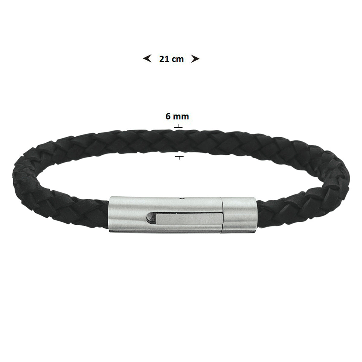 Armband leder mat 6 mm 21 cm edelstaal