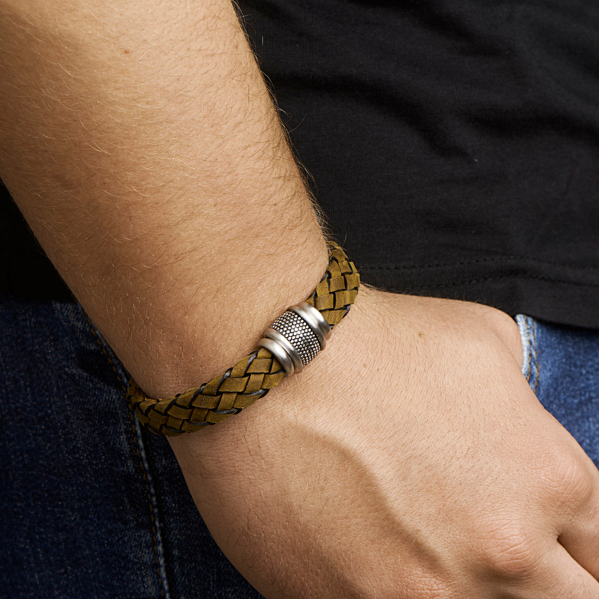 Armband leer edelstaal