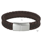 Armband leer donkerbruin 12 mm edelstaal
