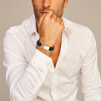 Armband leer zwart 12 mm edelstaal