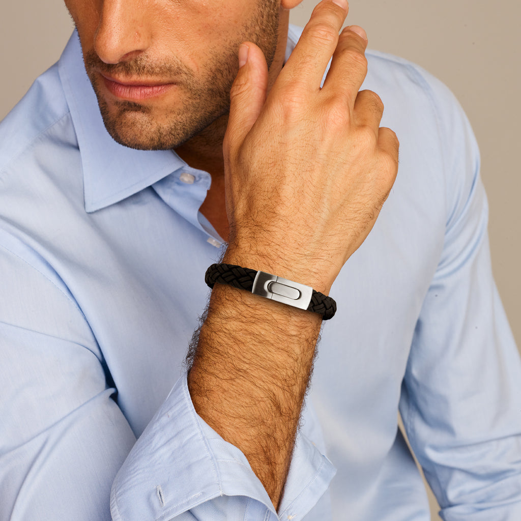 Armband leer 10 mm edelstaal