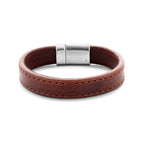 Armband leer donkerbruin 12,5 mm edelstaal