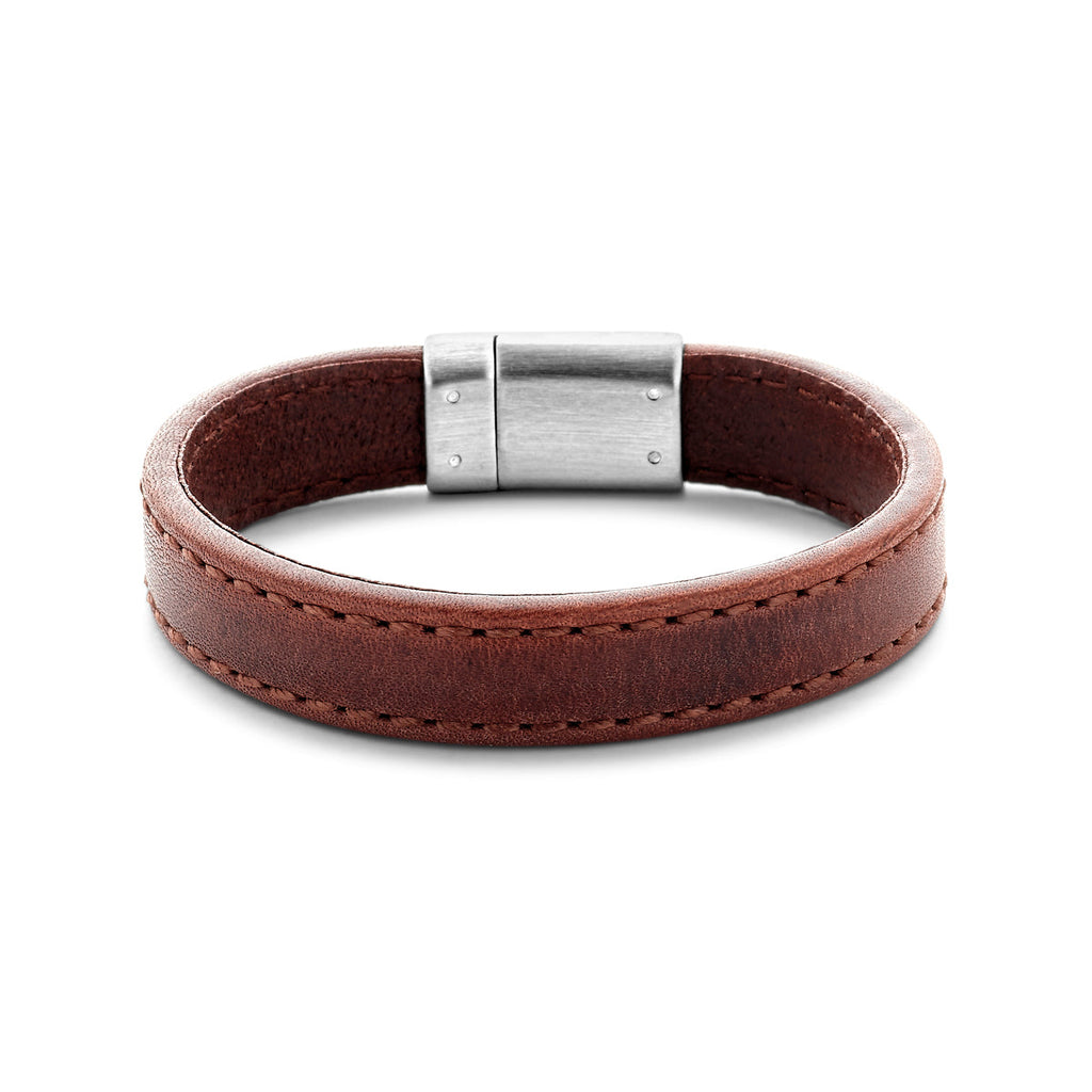 Armband leer donkerbruin 12,5 mm edelstaal