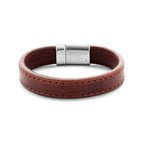 Armband leer donkerbruin 12,5 mm edelstaal