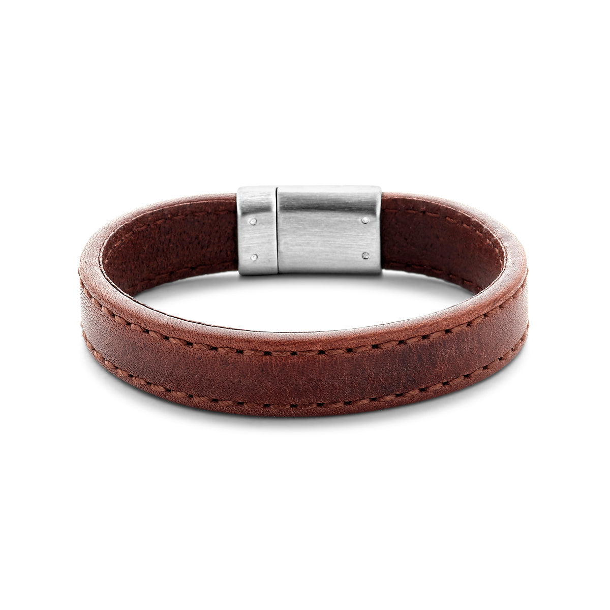 Armband leer donkerbruin 12,5 mm edelstaal