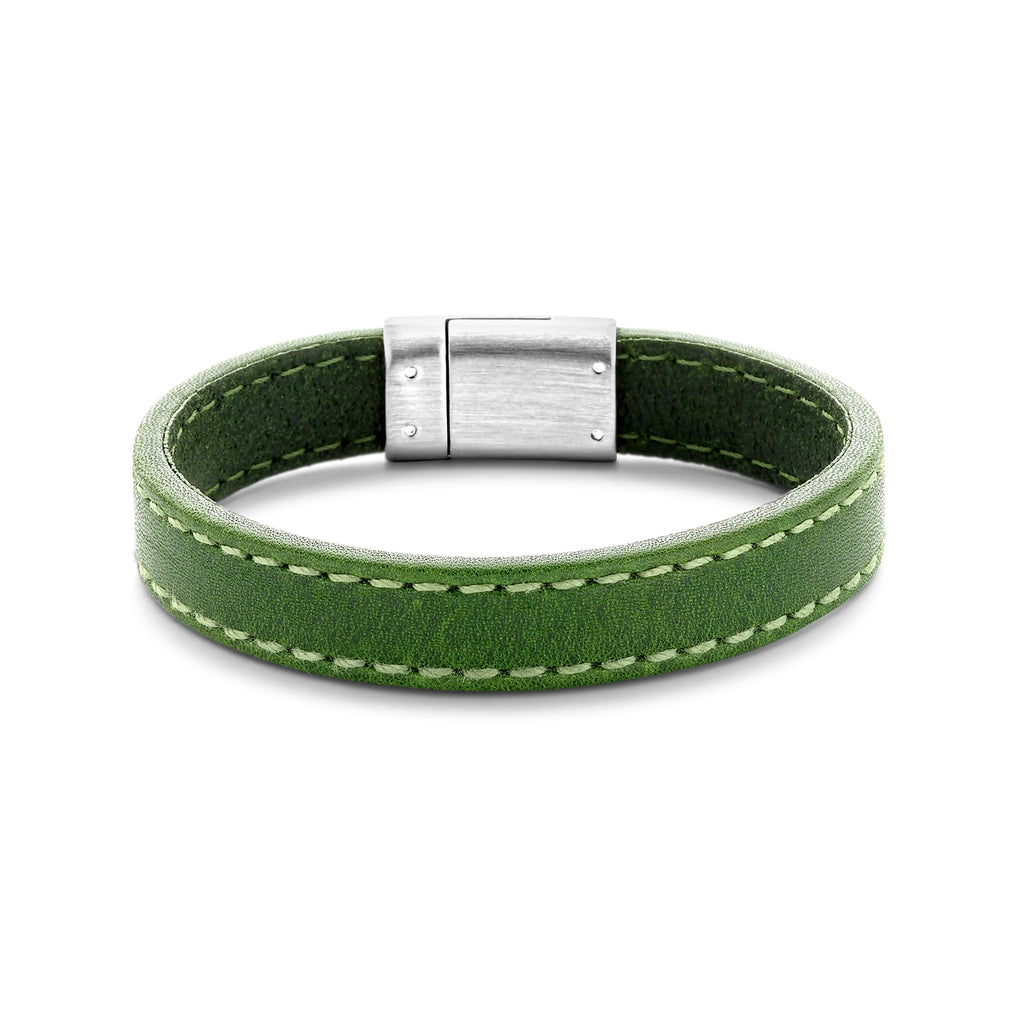 Armband leer groen 12,5 mm edelstaal