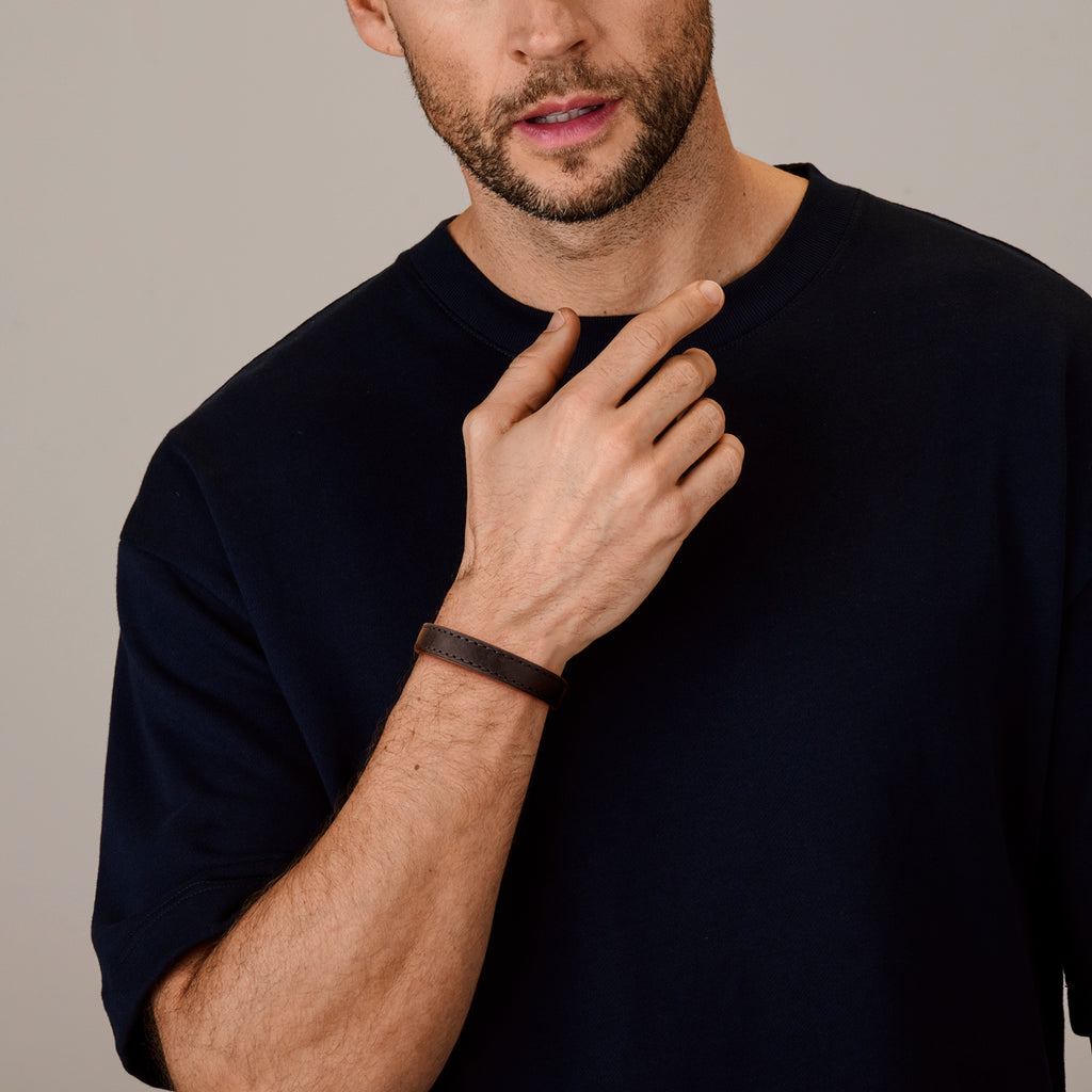 Armband leer zwart 12,5 mm edelstaal