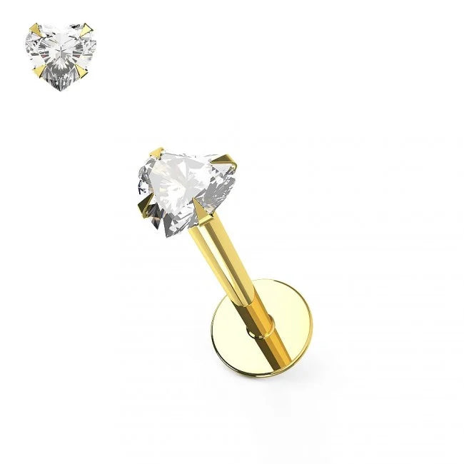 14 karaat gouden piercing: zirkonia hartje