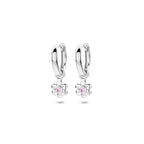 oorringen bloem roze zirkonia 12 mm zilver gerhodineerd