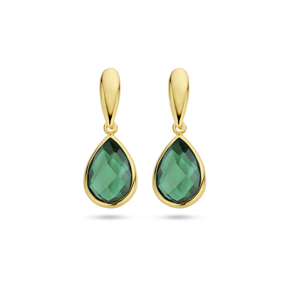 oorhangers groen agaat 20 mm 14K geelgoud