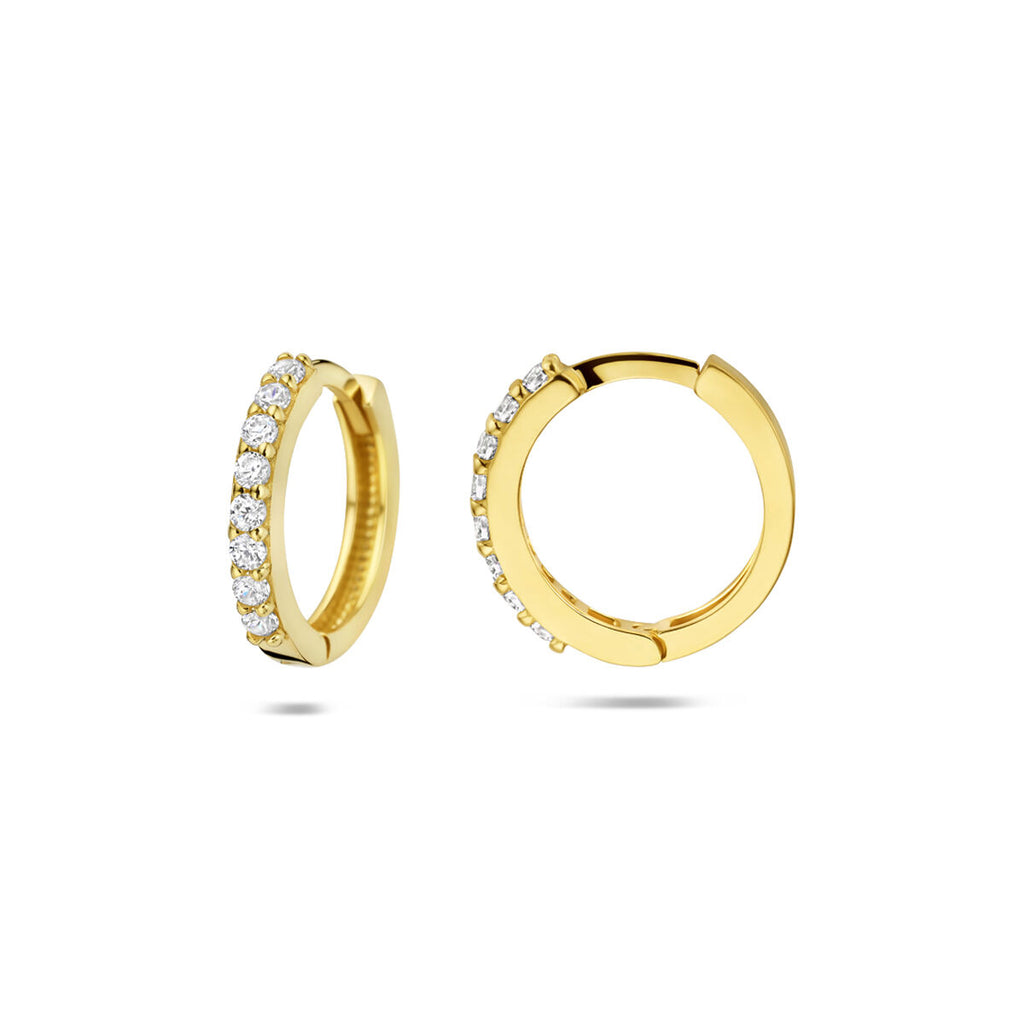 klapoorringen zirkonia 13 mm 14K geelgoud