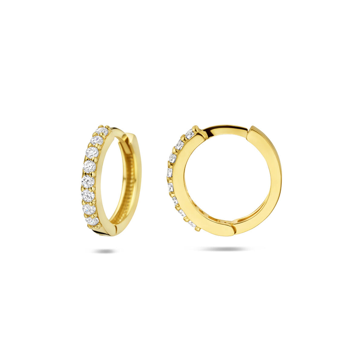 klapoorringen zirkonia 13 mm 14K geelgoud