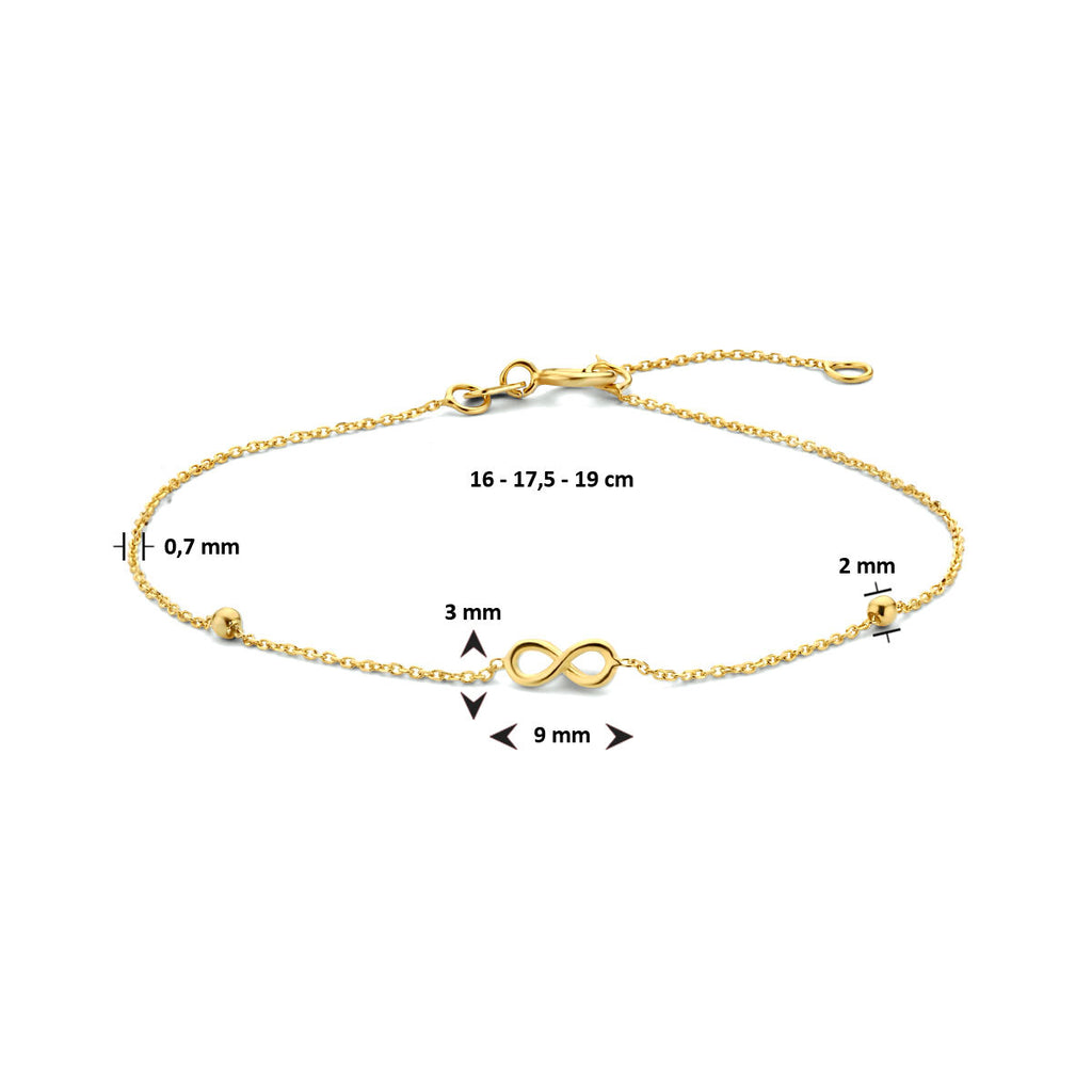 Armband Unendlichkeit und Kugeln 16 - 17,5 - 19 cm 14K Gelbgold
